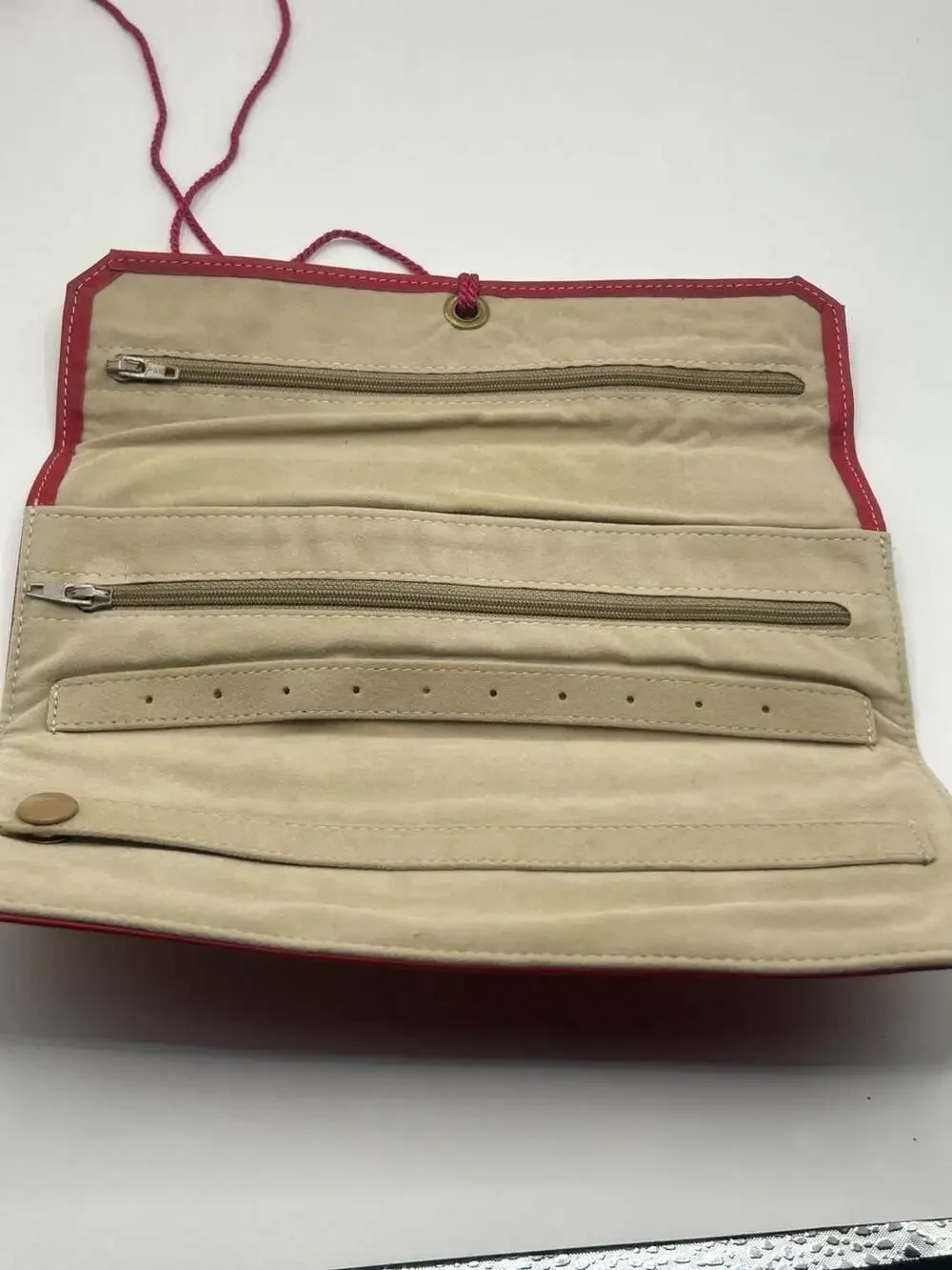 Amity Lambskin Red Leather Travel Jewelry Organizer Clutch
